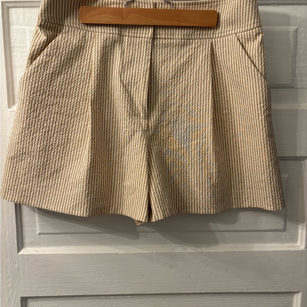 Veronica Beard Haina High Rise Cotton Seersucker Shorts